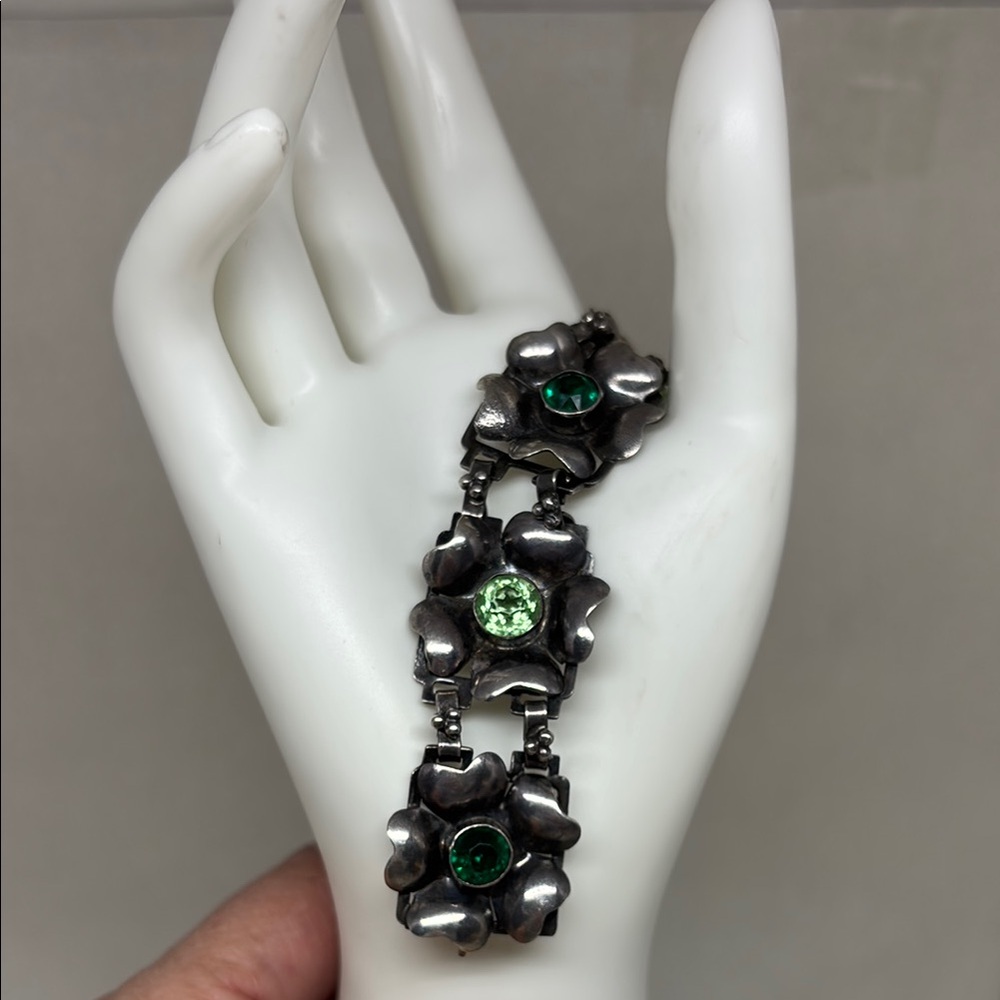 Gorgeous Hobe sterling silver floral bracelet.